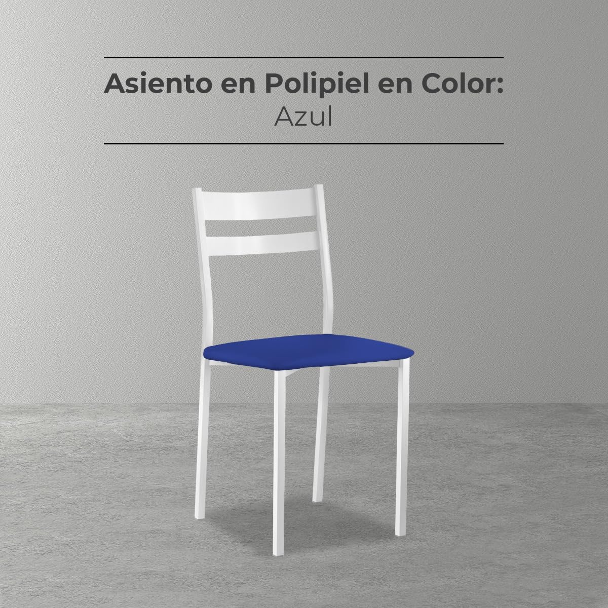 Astimesa - Silla de Comedor o Cocina de Metal Blanca - Asiento Polipiel en Color Azul - 2 Unidades - 38 cm (Ancho) x 45 cm (Alto Asiento) x 85 cm (Alto Total) x 40 cm (Fondo) — view 6