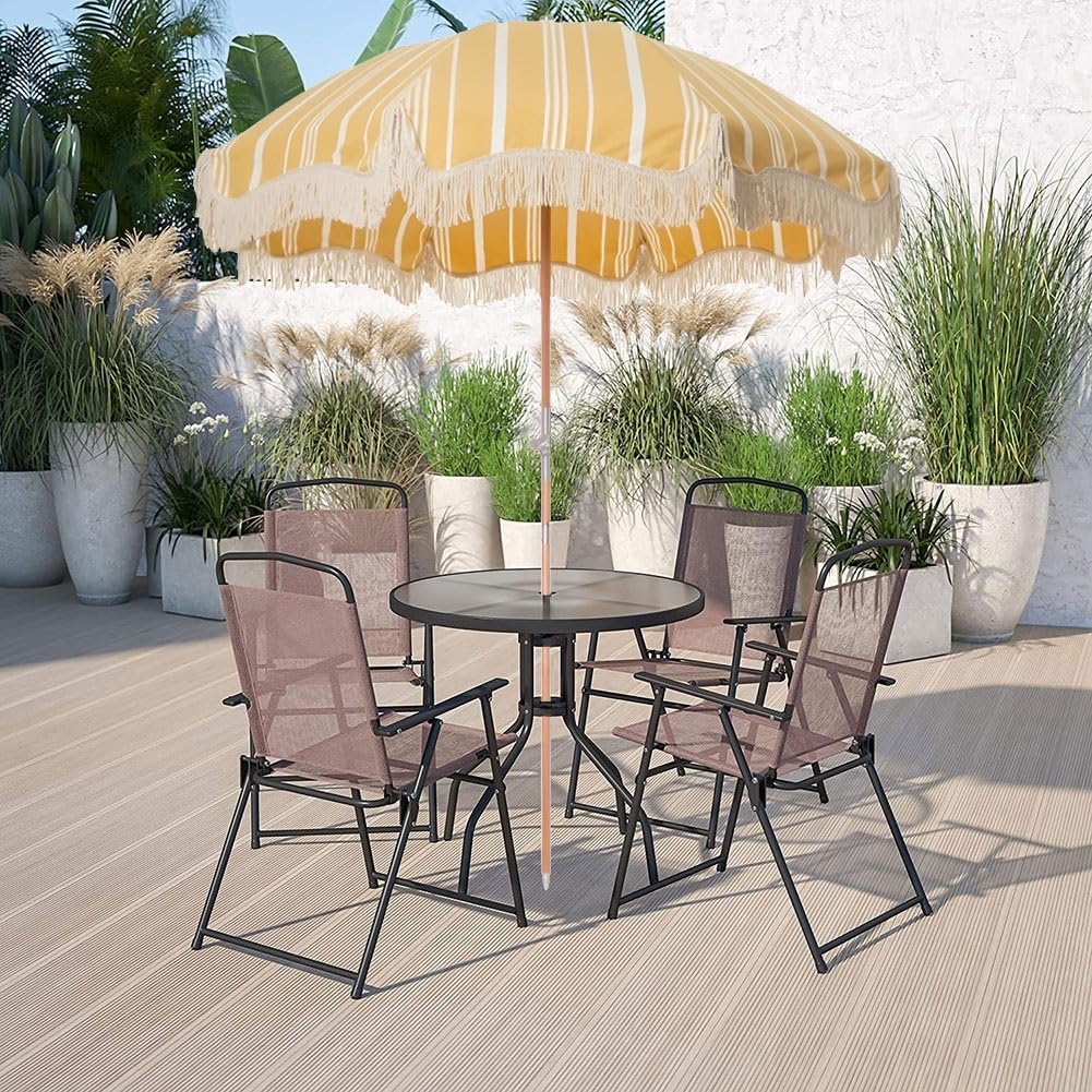 200 cm Parasol Ogrodowy Boho z Frędzlami, Parasol w Paski, na Taras, Podwórko, Basen, Podwórko