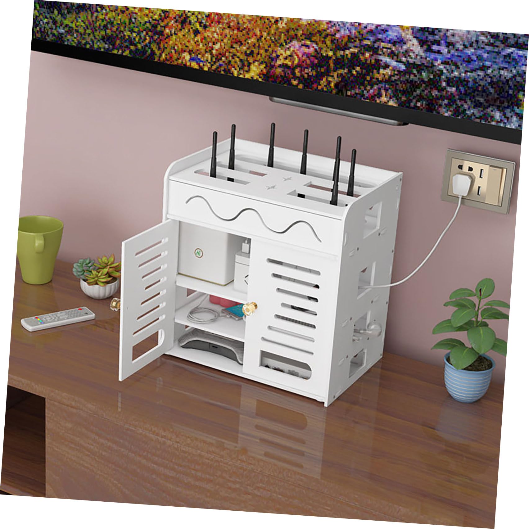 Holibanna scatola di immagazzinaggio del router Forniture per la casa scatole di immagazzinaggio con coperchi deposito cavi Organizzatore del cavo della scrivania porta cavo pvc bianca