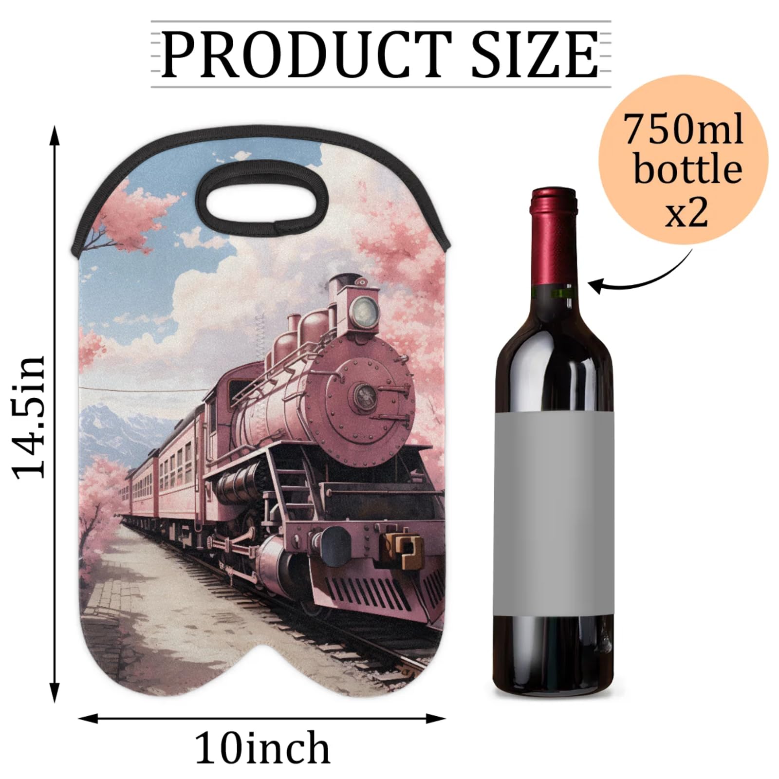 GzLeyigou 2 Bottles Dream Train Wine Bag Sleeve Totes Neoprene Protective Wine Carrier Bag for Wine,Water, Champagne, Beer, Baby Bottles,Gift 14.5 x 10 Inches