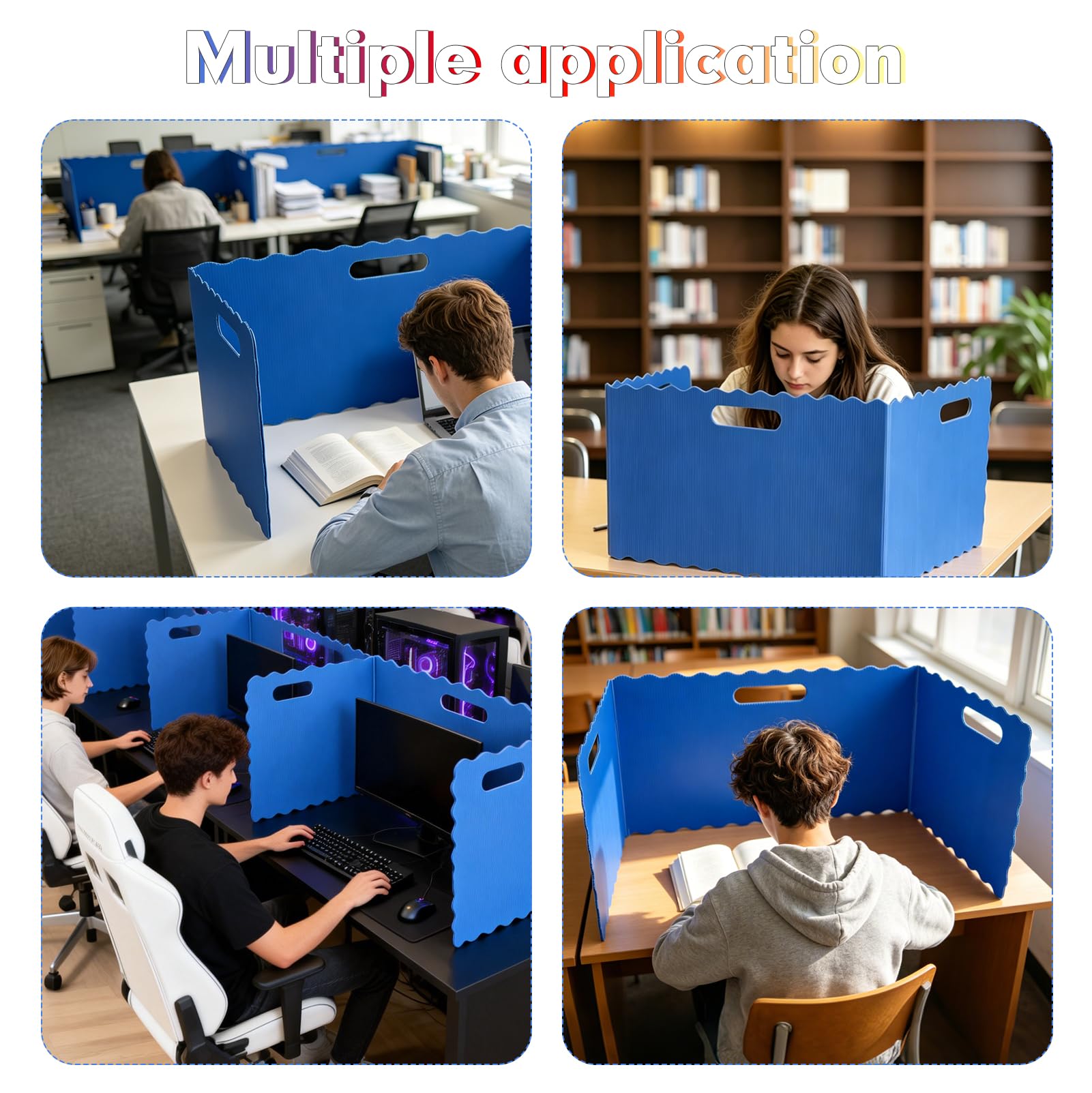 Trennwand für Schreibtisch, 24 Stück Faltbare Schreibtisch-Trennwand mit 24 Namensschildern, 4 Farben Faltbare Sichtschutz (40×30×30 cm) für Schule, Büro, Bibliothek & Lernbüro