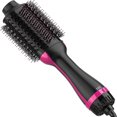 Dimecano Hair Dryer Brush, 4 in 1 One Step Hair Dryer and Styler Volumizer, Professional Hot Air Brush with Negative Ion Anti-frizz Blowout for Drying, Straightening, Salon, Black Pink