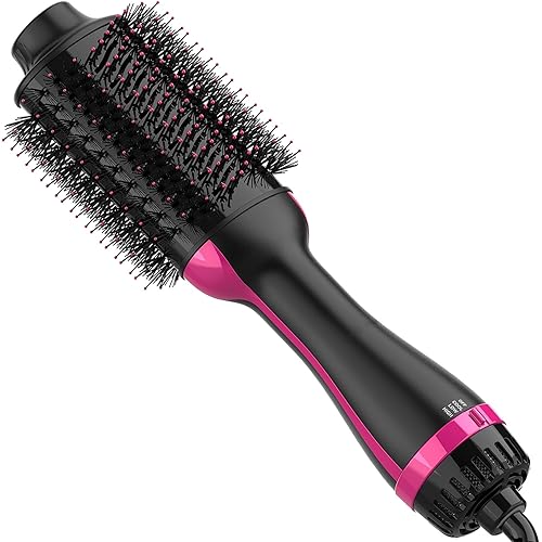 Hair Dryer Brush, 4 in 1 One Step Hair Dryer and Styler Volumizer, Professional Hot Air Brush with Negative Ion Anti-frizz Blowout for Drying, Straightening, Salon, Black Pink