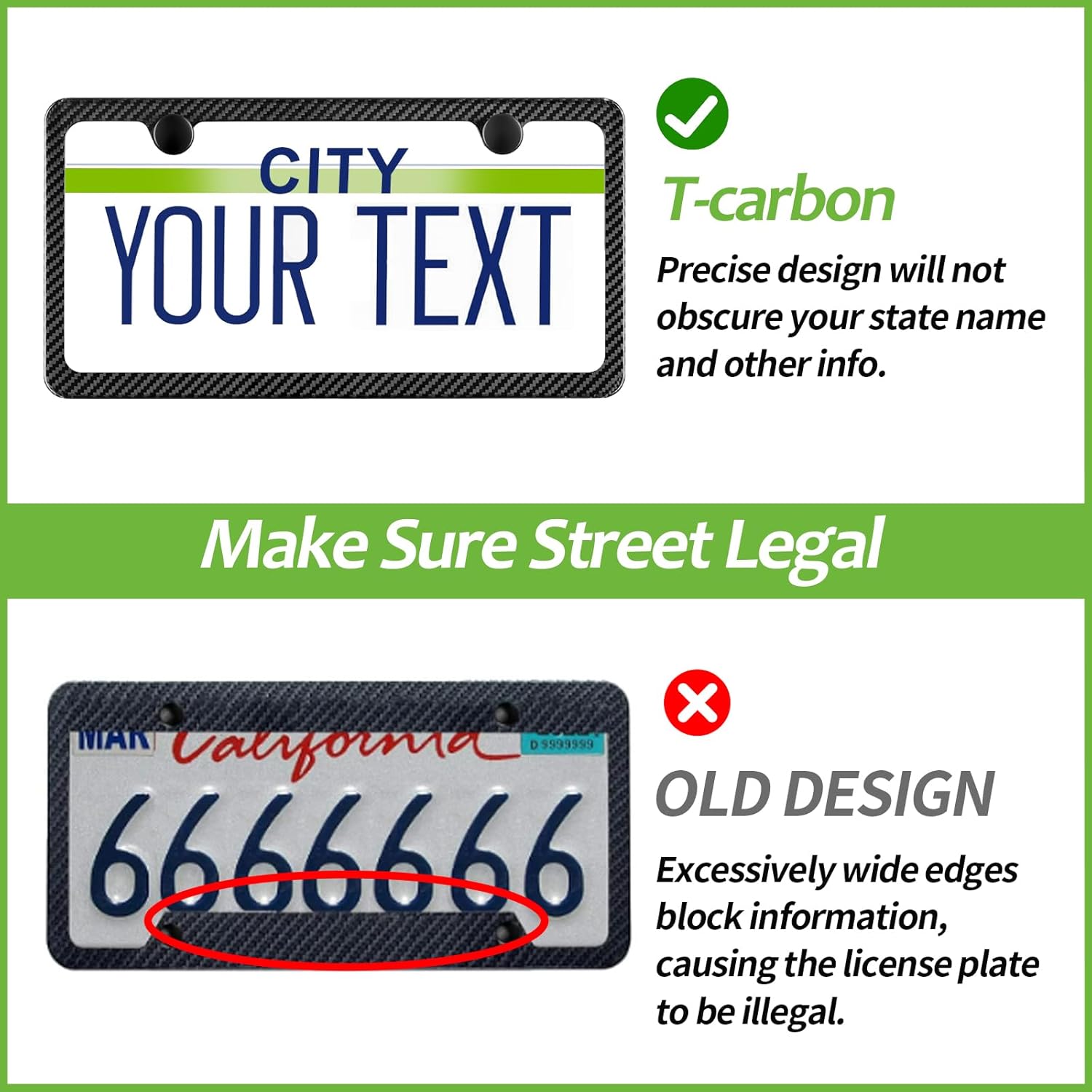 T-carbon Real Carbon Fiber License Plate Frame 100% Handcrafted License Plate Holder Luxury License Plate Frame with Anti-Theft Accessories Wide Black License Plate Cover Fit for US CAN Cars, 2 Holes - Image 5