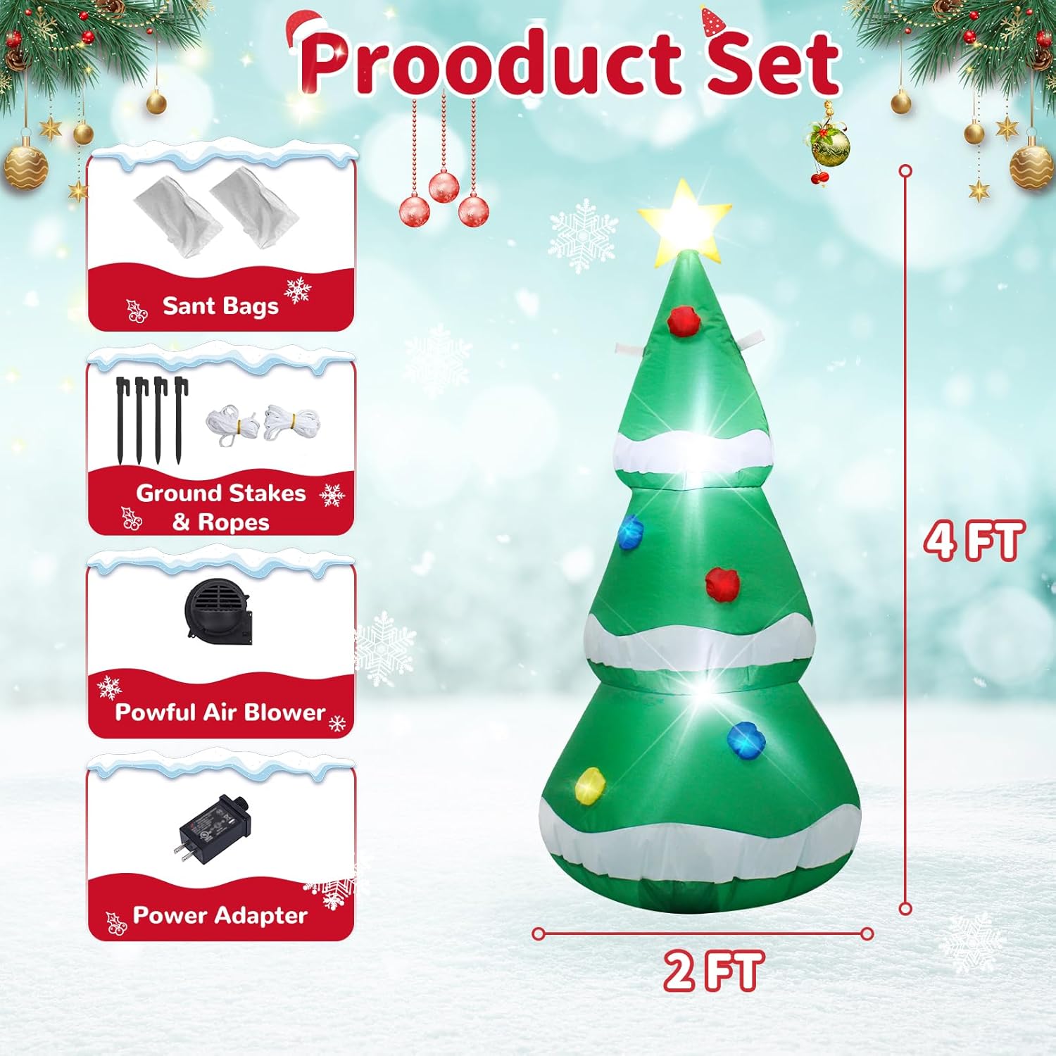 Inflatable Christmas Tree 4 Feet Tall with LED Lights,Blow up Christmas Tree Perfect for Indoor Outdoor Decorations Ideal for Lawn Garden Entryway and Holiday Parties Easy to Inflate and Store - Image 4