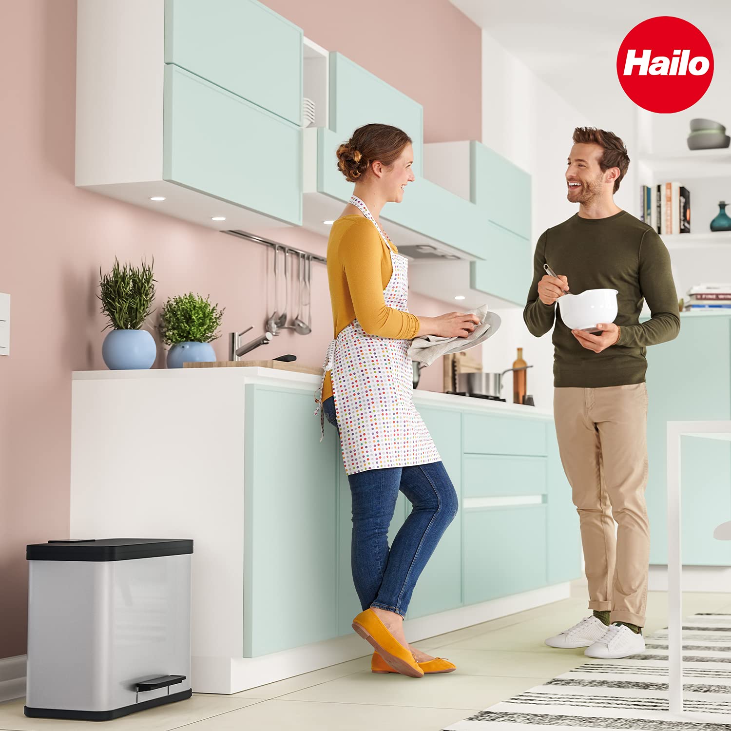 Hailo Öko duo Plus L Tret-Mülltrenner - freistehender 17+9 Liter Doppelmülleimer aus Edelstahl - Mülltrennsystem mit soft close Deckel - 2-fach Abfalltrenner für die Küche | Duo Plus L, Volumen 9 + 17 l, Edelstahl