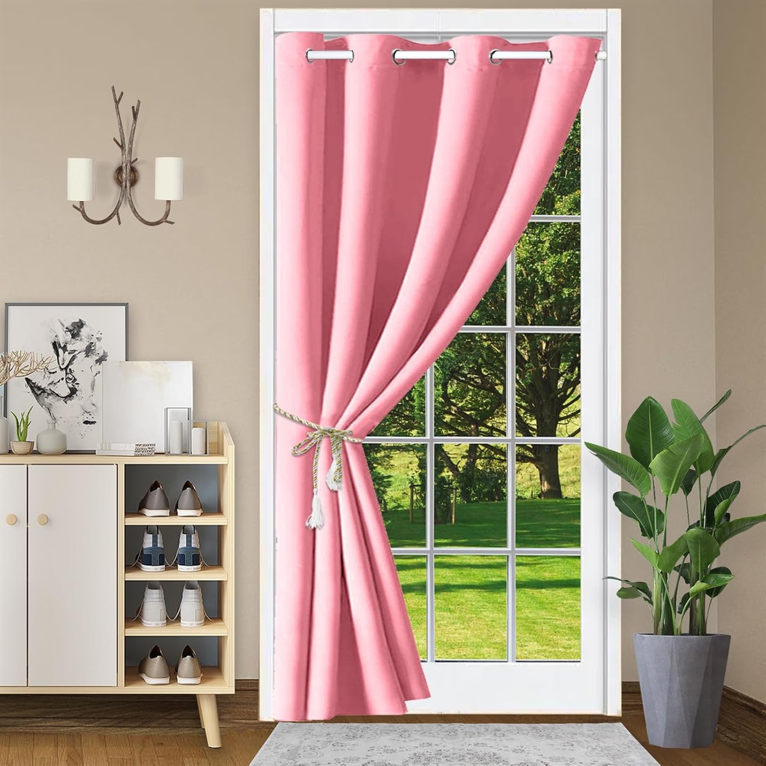 SK Studio Doorway Curtain Blackout Closet Curtains Thermal Insulated Privacy Grommet Door Curtains for Room Divider, Hallway, Window Pink, 52" W x 78" H