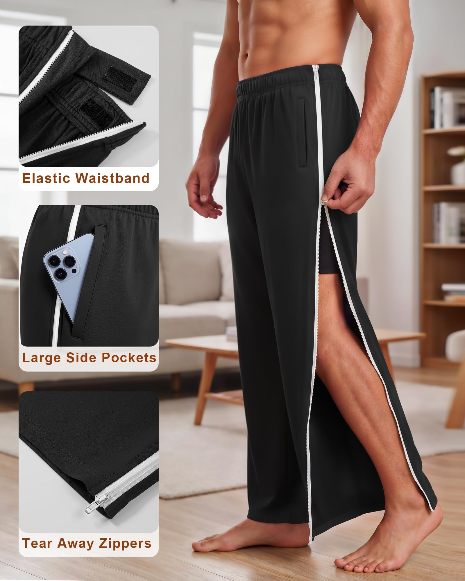 BULLIANT Jogginghose Herren 2er Pack, Durchgehendem Reißverschluss,Reha Hose Abreißhose,Locker Lässig Mit Tasche