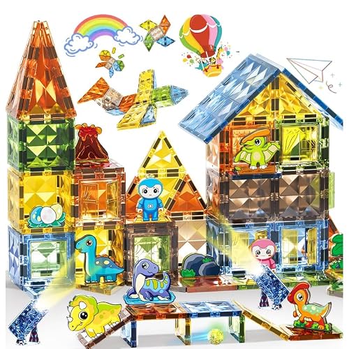 Happy Hues® Light Magnetic Tiles- Building Blocks for Kids 3D STEAM Educational Toys, Magnetic Marble Run/Toys for Kids Age 3 +Year Old Boys Girls Creative Gift (98 Pcs Magnetic Tiles)