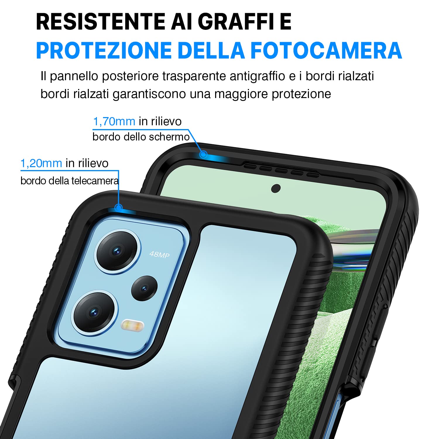 Cover Protettiva 360° Per Xiaomi Redmi Note 12 5G E Poco X5 5G, Antiurto Con Protezione Schermo Incorporata, Morbida Al Touch E Trasparente - Blu