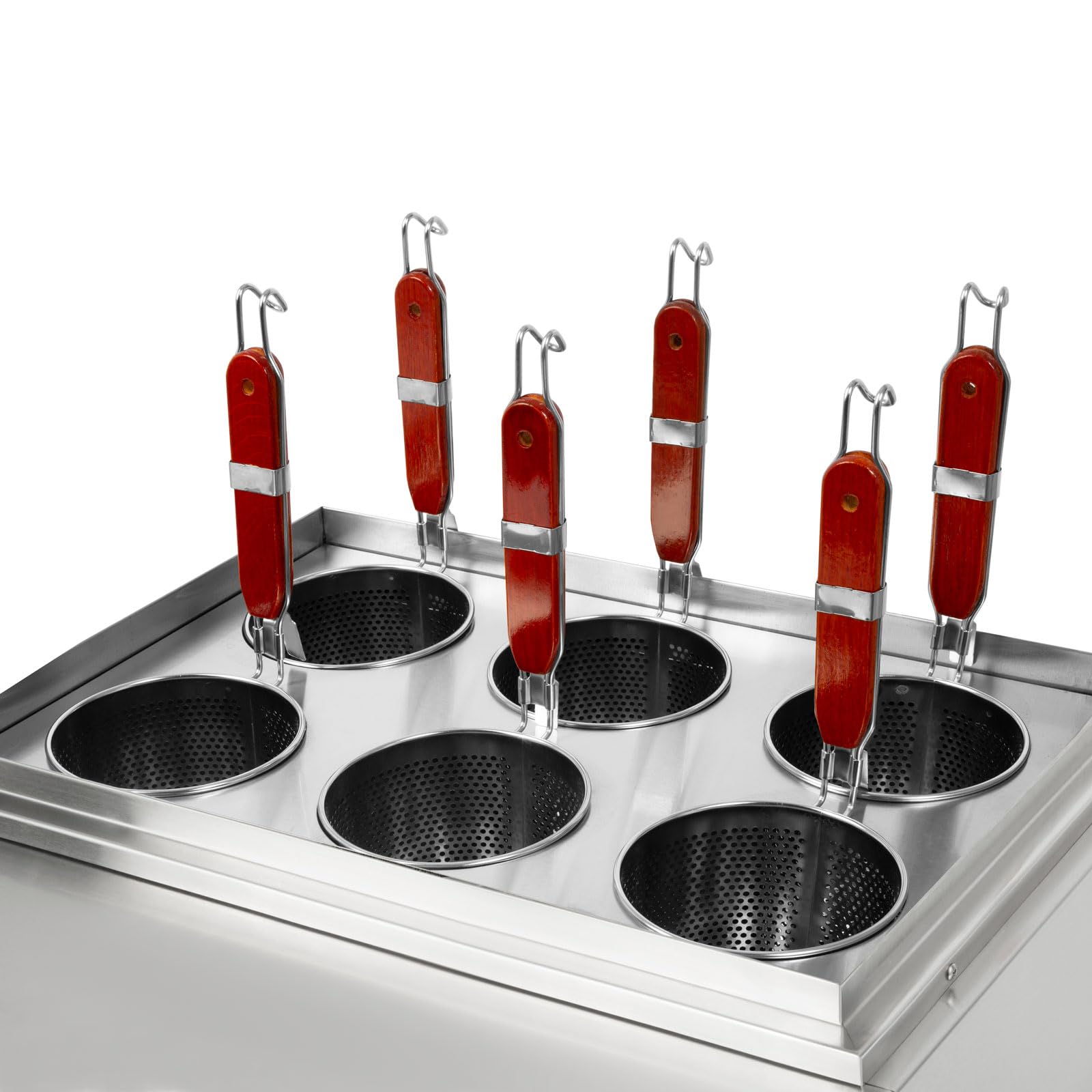 VERTES Cuocipasta Professionale in Acciaio Inox, Elettrico, 3x 1700W, 3 Vasche di Cottura Separate da 6 Litri ciascuna, 6 Cestelli per la Pasta, 3x Rubinetto di Scarico, 3x Impostazione Temperatura