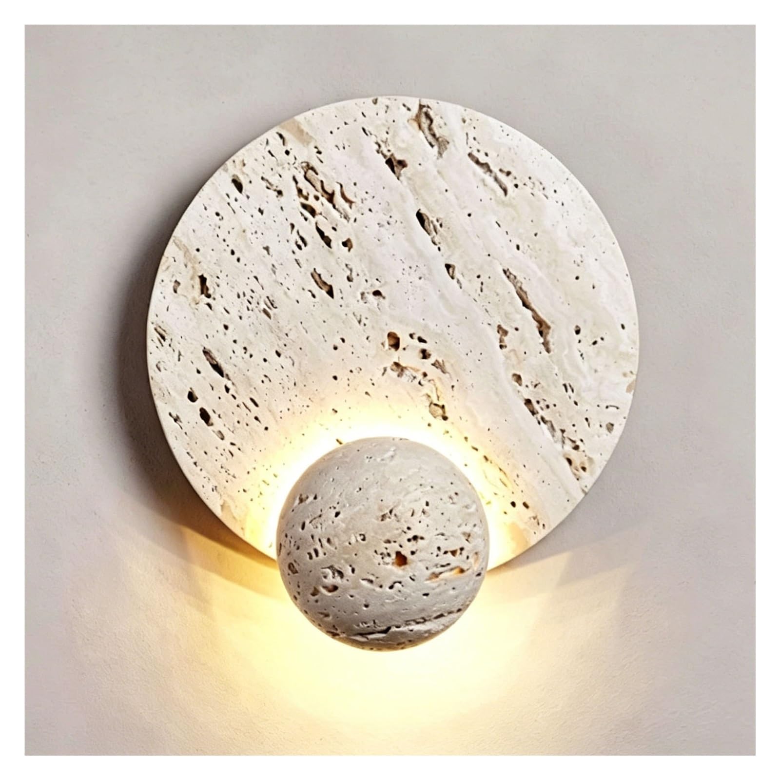 LUOYAOB Yellow Travertine Wall Sconce Round Stone Wall Lamp Minimalist Wall Light Fixture Wall Mounted Light for Living Room Bedroom Dining Area Hallway Bathroom Vanity Entryway