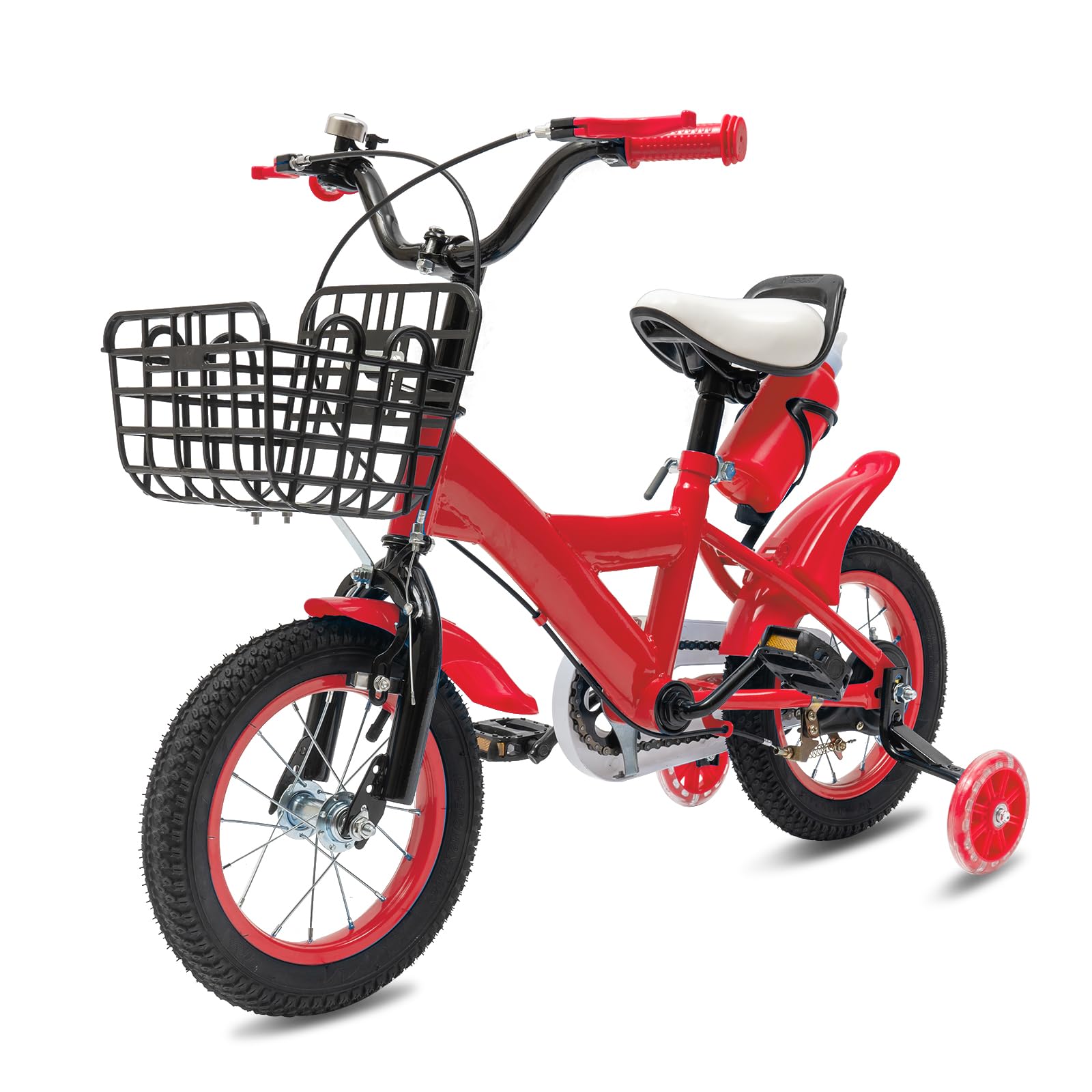 Charocean 12 Inch Kids Bike with Stabilisers, Kids Bicycle Carbon Steel Beginner Bike Height Adjustable Cycle with Fenders, Children's Bicycle for 2-5 Year Olds (Red)