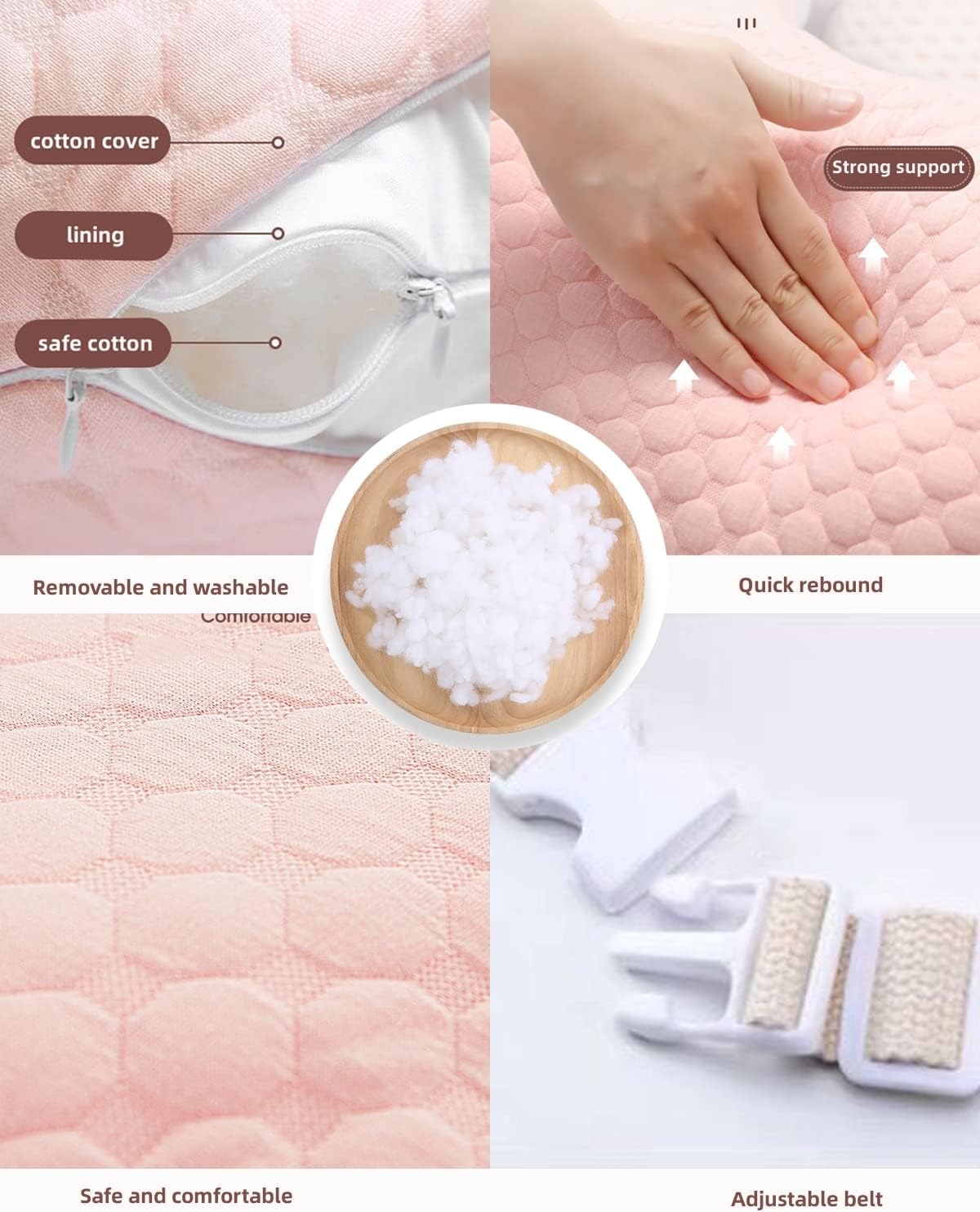 WYXunPlanet Nursing Pillow, Breastfeeding Pillow for Breastfeeding and Bottle Feeding to Reduce Strain on arms and Back, Better Support Baby,Waist Adjustable,Knitted Cotton Cover,Removable, Pink - Image 4