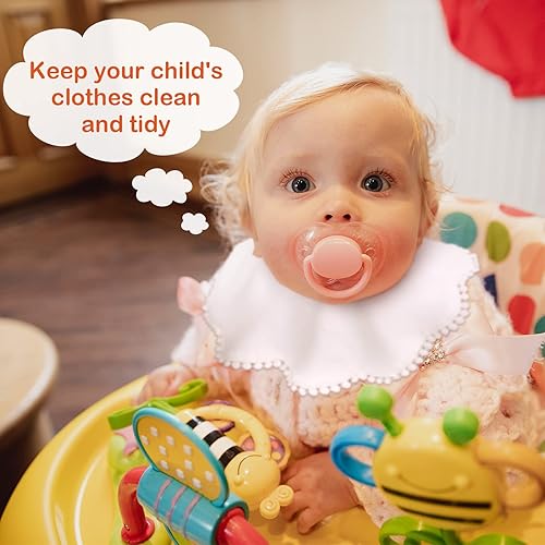 Miniatura 5 de JenPen 4 baberos blancos para bebé niña, bandana de muselina 360 baberos, bandana para bebé, conjunto para dentición infantil