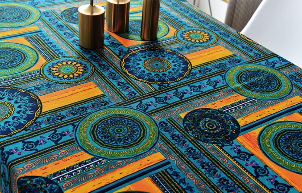 Sheicon 100% Cotton Fabric by The Yard 58 Inches Wide Bohemian Style Printed Decorative Fabric for DIY Project Color Circle Blue Size 2 Yards