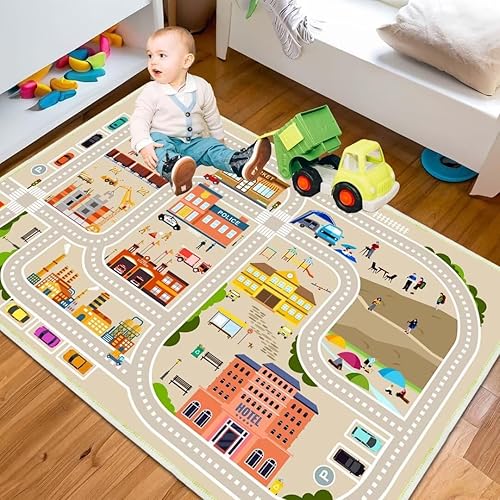 Miniatura 5 de Alfombra de juego para niños, adecuada para aula, sala de juegos con parte trasera antideslizante, alfombra lavable para área de tráfico por