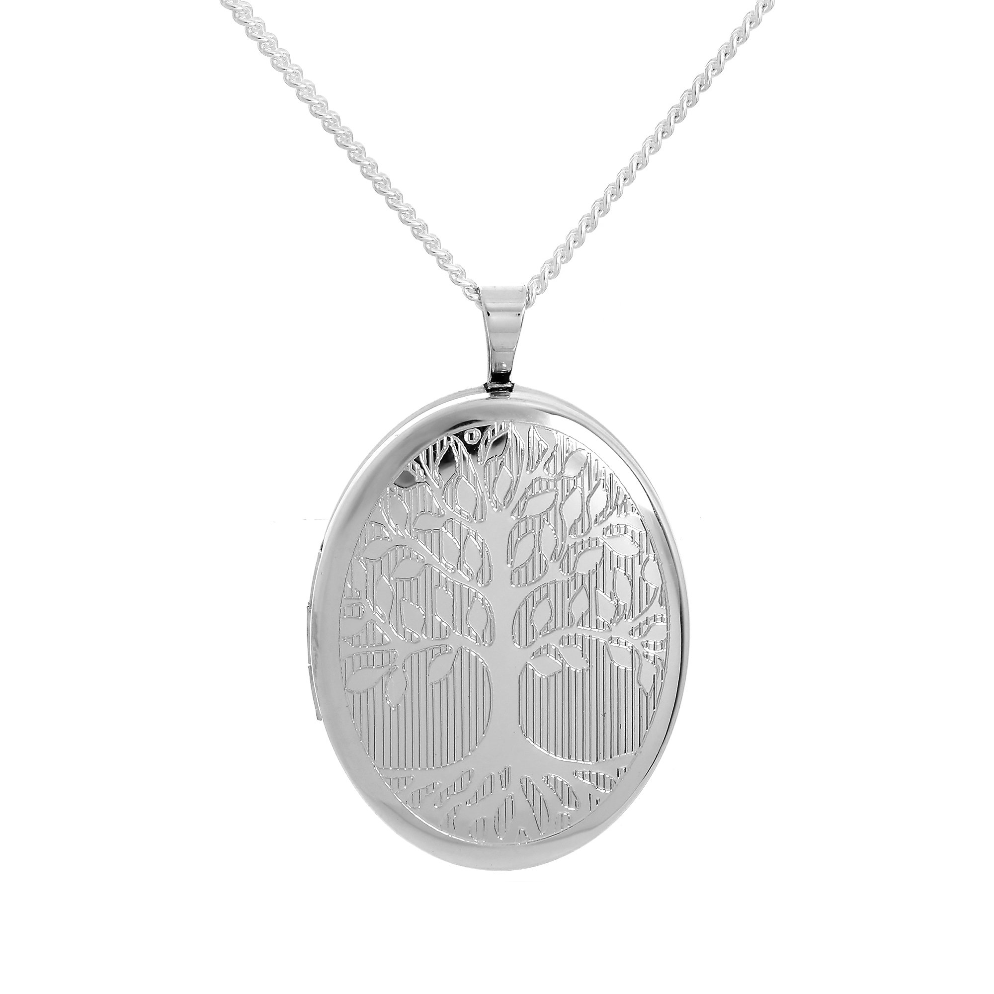 Sterlingsilber Lebensbaum Graviertes Medaillon Oval an 45,7cm Kette