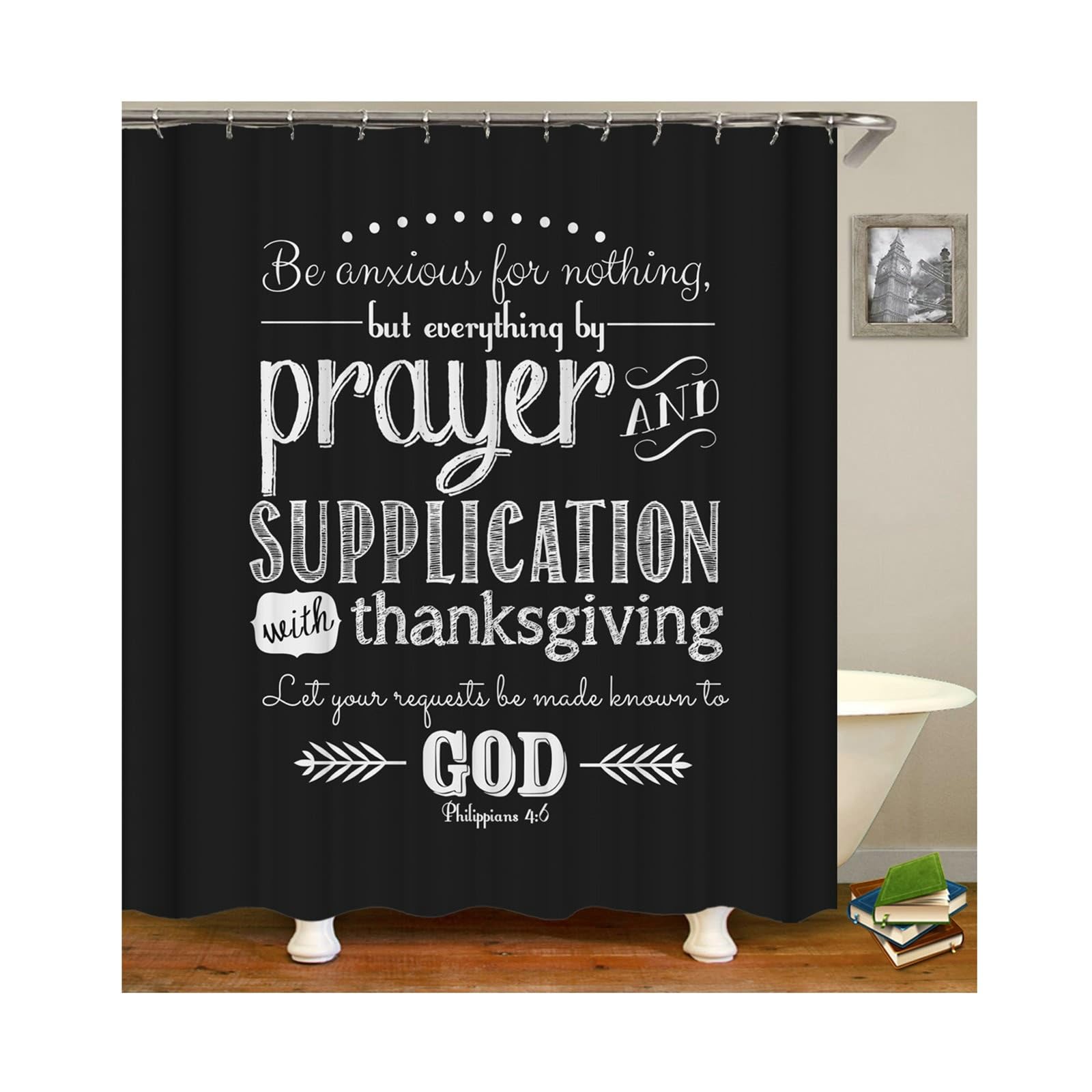 Rideau de douche 150 x 180 cm noir imprimé Thanksgiving en polyester lavable