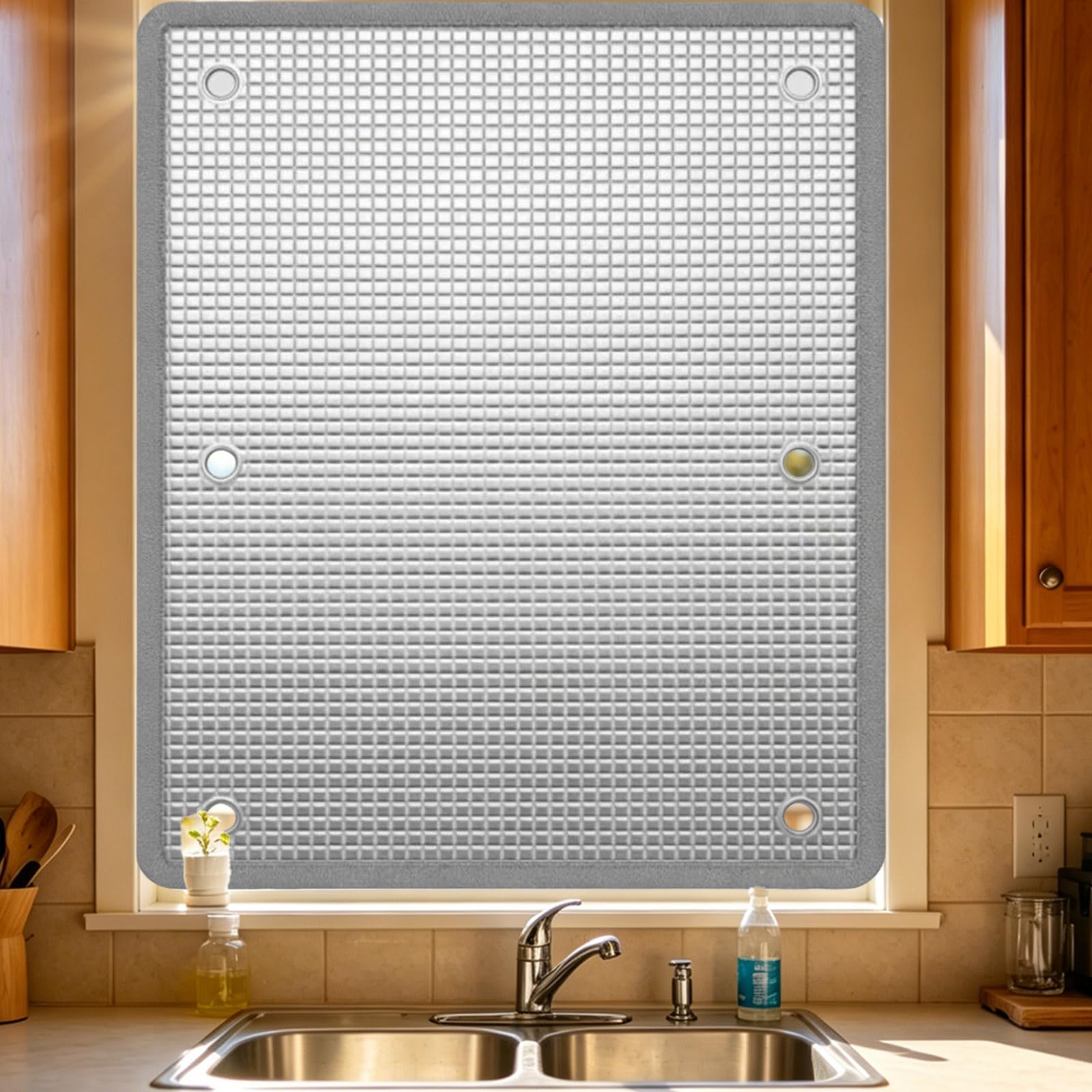 Zuschneidbar Aluminium Isolierfolie Mit Saugnäpfen, 8mm UV-Schutz Sonnenschutzfolie Fenster Innen Oder Außen, Wärmeisolierung Sichtschutzfolie Hitzeschutzfolie Für Heimbüro, Garage (60X100 cm)