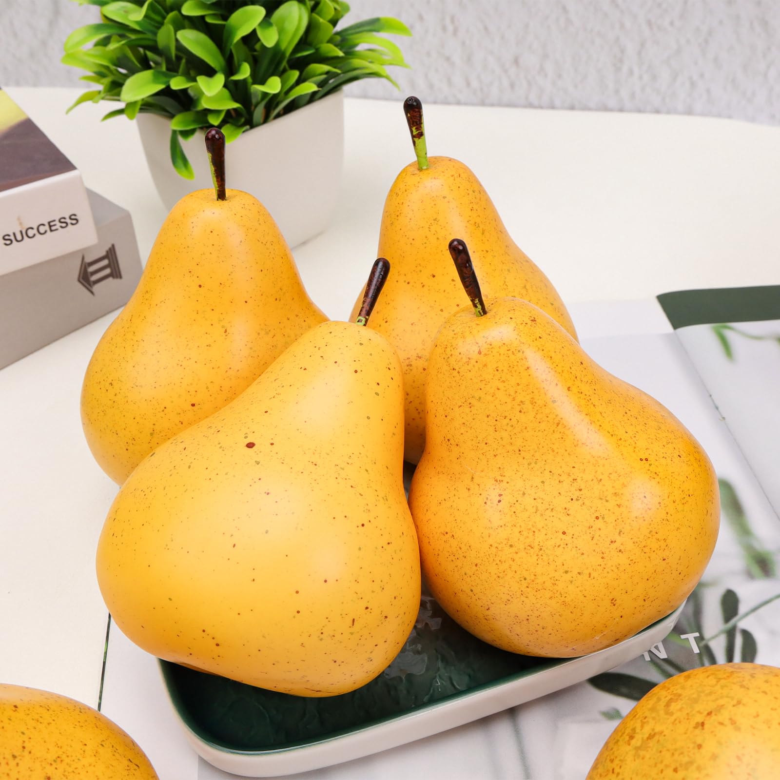 Meiwlong Artificial Pears 6pcs Lifelike Fake Fruit Foam Faux Home Kitchen Ornament Photography Props Display Model Office Desk Festival Harvest Centerpieces - Image 4