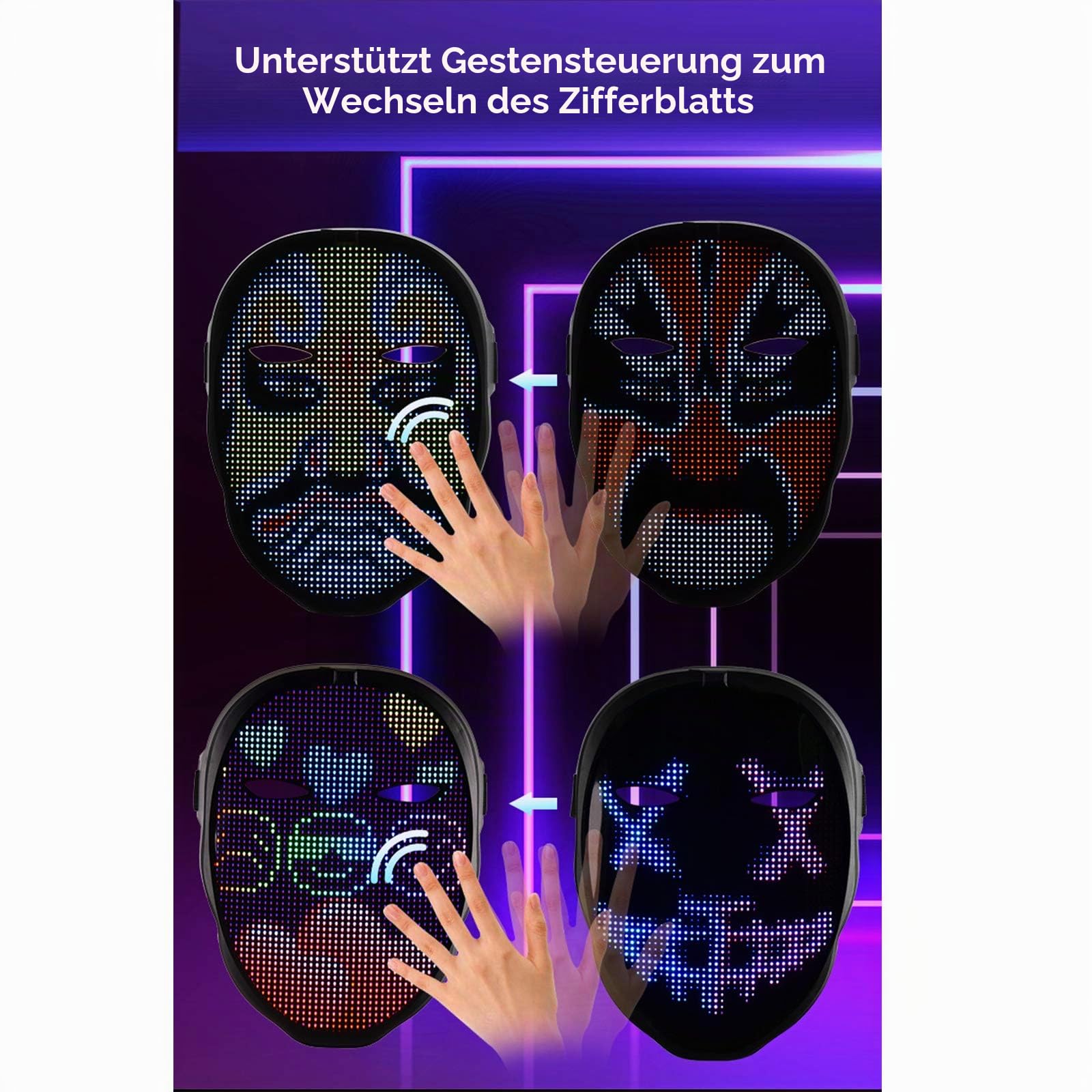 Depointer Life LED-Maske mit Bluetooth-kompatibler App-gesteuerter, anpassbarer glänzender Maske