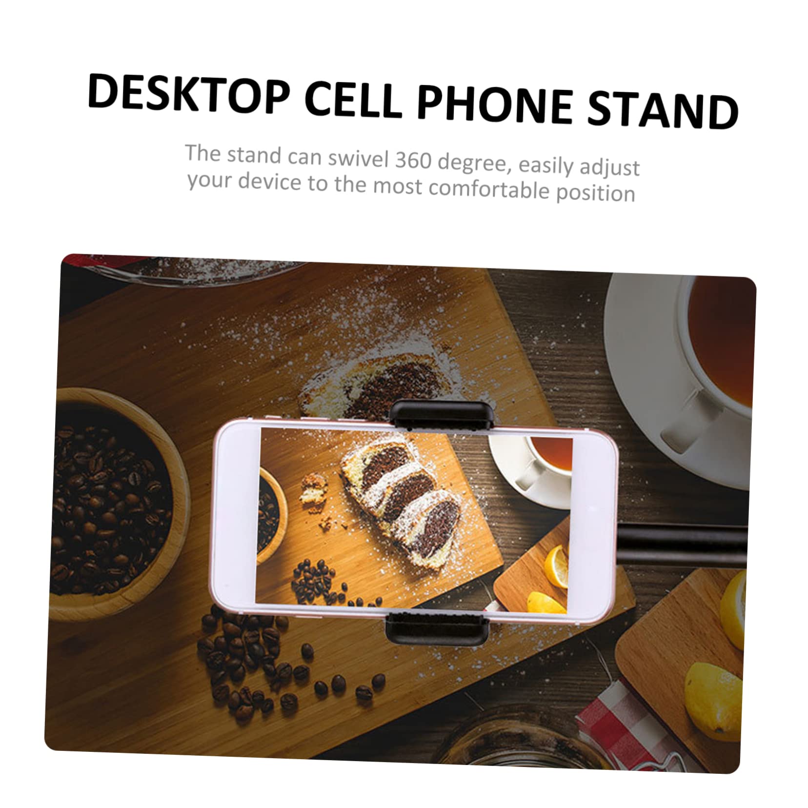Uonlytech Supporto per Telefono da Scrivania Rotante 360° in Metallo Nero | Riprese Video e Documenti, Angolo Regolabile, Struttura Compatta da Tavolo