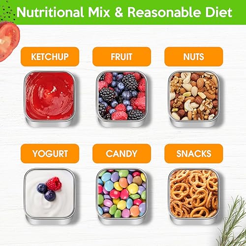 Miniatura 4 de Winceed 3 recipientes de acero inoxidable de 6 onzas, recipiente pequeño de metal con tapas de silicona, caja cuadrada a prueba de fugas de acero