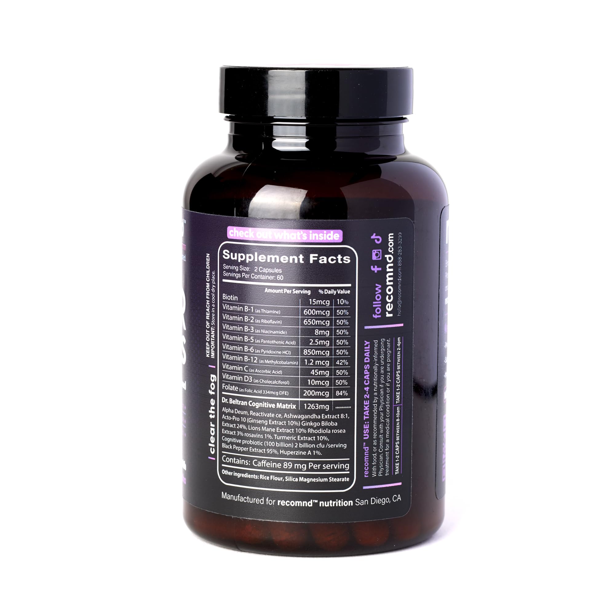 recomnd Nutrition - Clear Focus, Brain Supplements for Memory and Focus Support, Memory Supplements with Ashwaghanda, Lions Mane, Ginkgo Biloba, and More, 120 Capsules