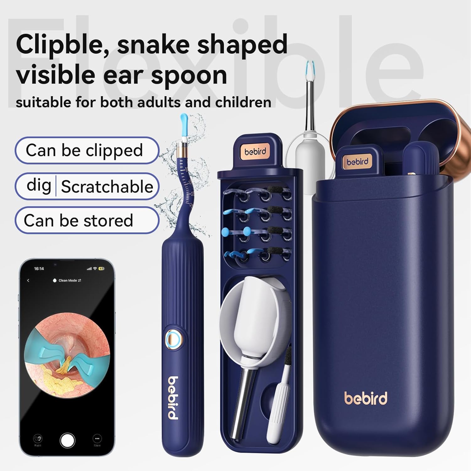 【Upgrade Version】Earsight Plus E33R Ear Wax Removal Tool Camera, Ear Cleaner with Flexible Ear Camera Otoscope, Visual Ear Pick Tweezers Wax Remover, Ear Cleaning Kit for Family