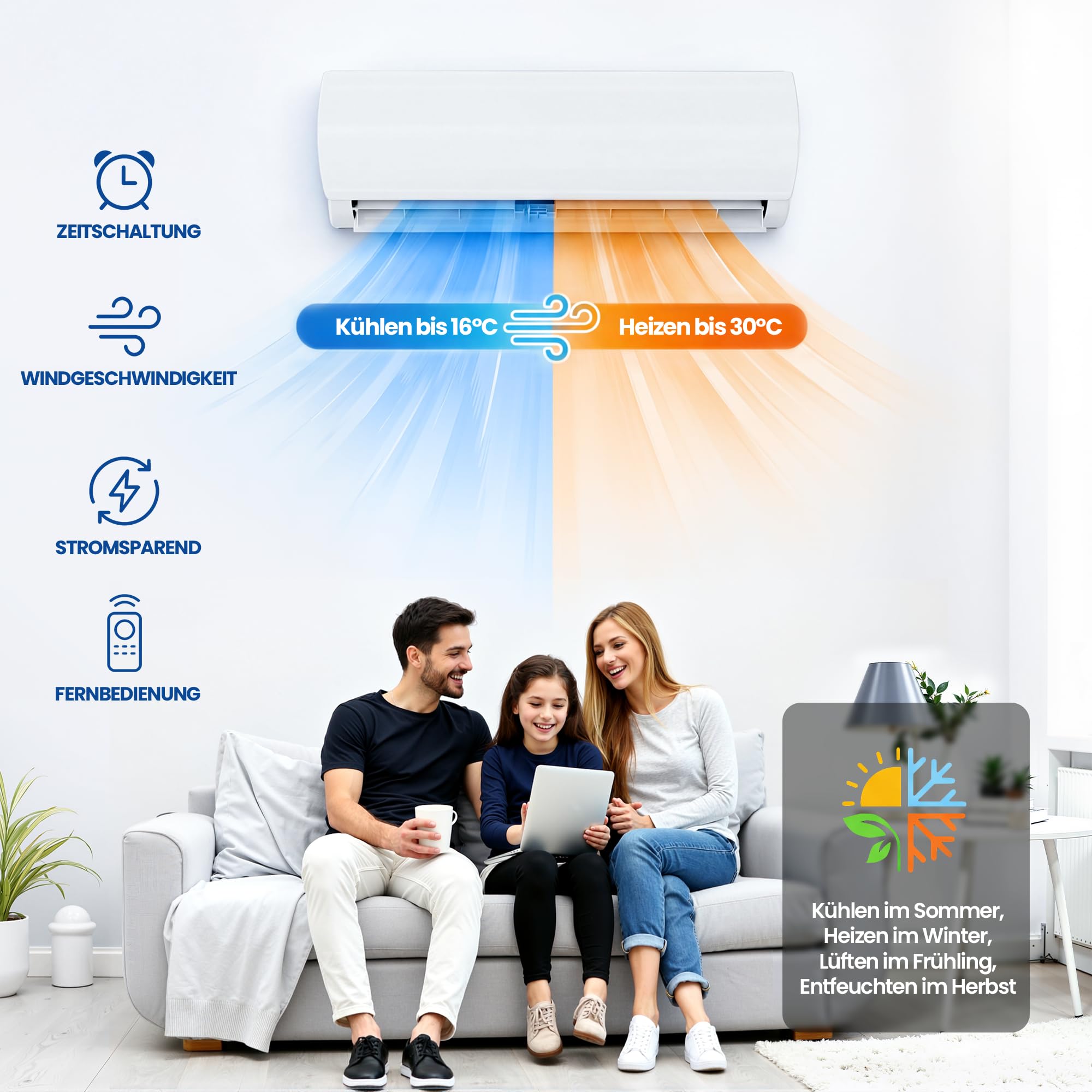 TRIUMPHKEY Split Klimaanlage 12000 BTU 3,5 kW Inverter A++ R32 bis 45 m²