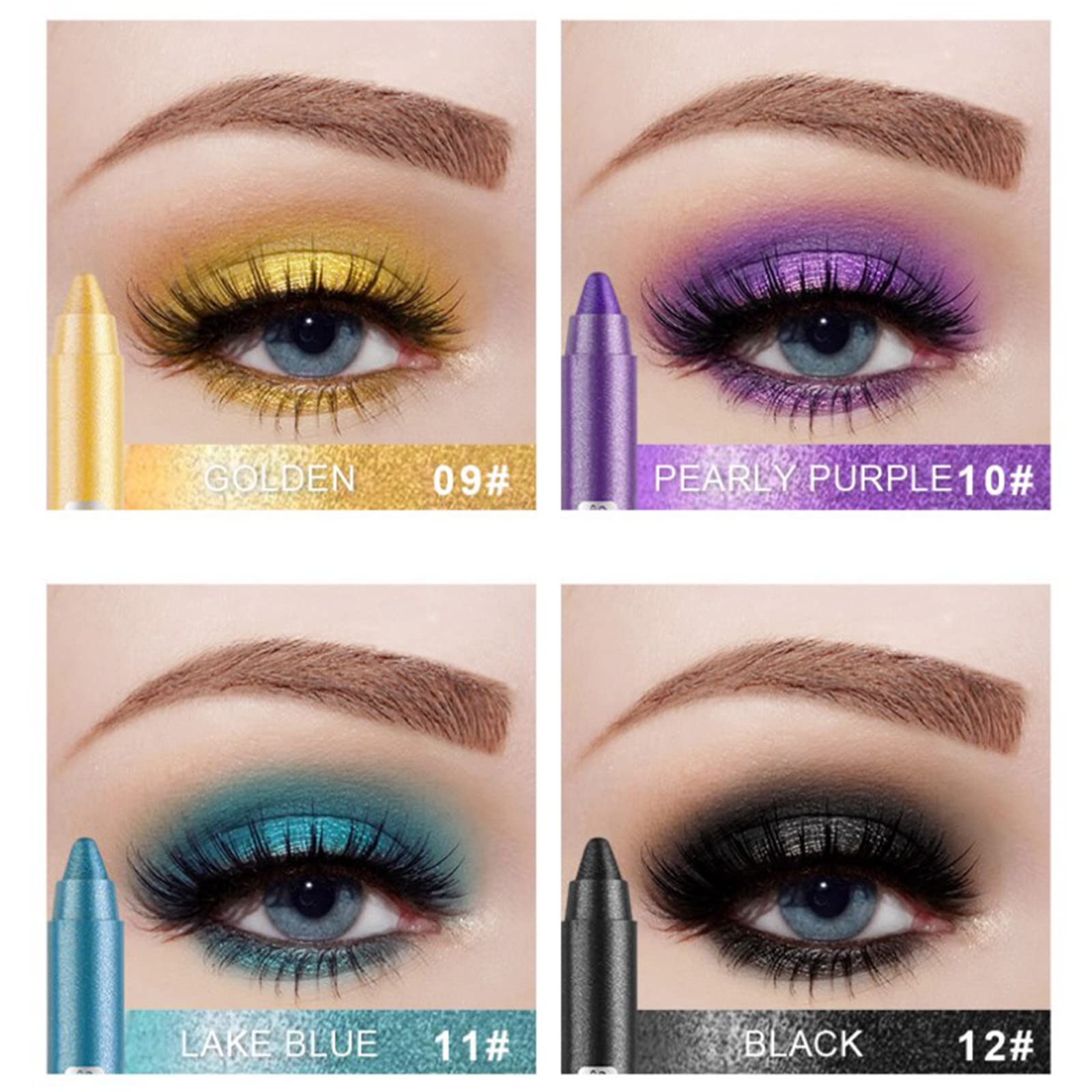 Juego de 12 barras de sombra de ojos, barra de sombra de ojos con purpurina de larga duración, impermeable, barras de colores brillantes, lápiz de sombra de ojos metálico, lápiz de crayón 8