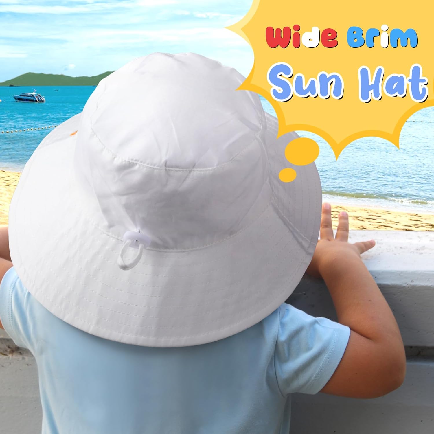 Baby Sun Hat Kids Summer UPF 50+ Toddler Bucket Hat Wide Brim Adjustable Beach Hats for Boys Girls Age 0-6 Years - Image 6