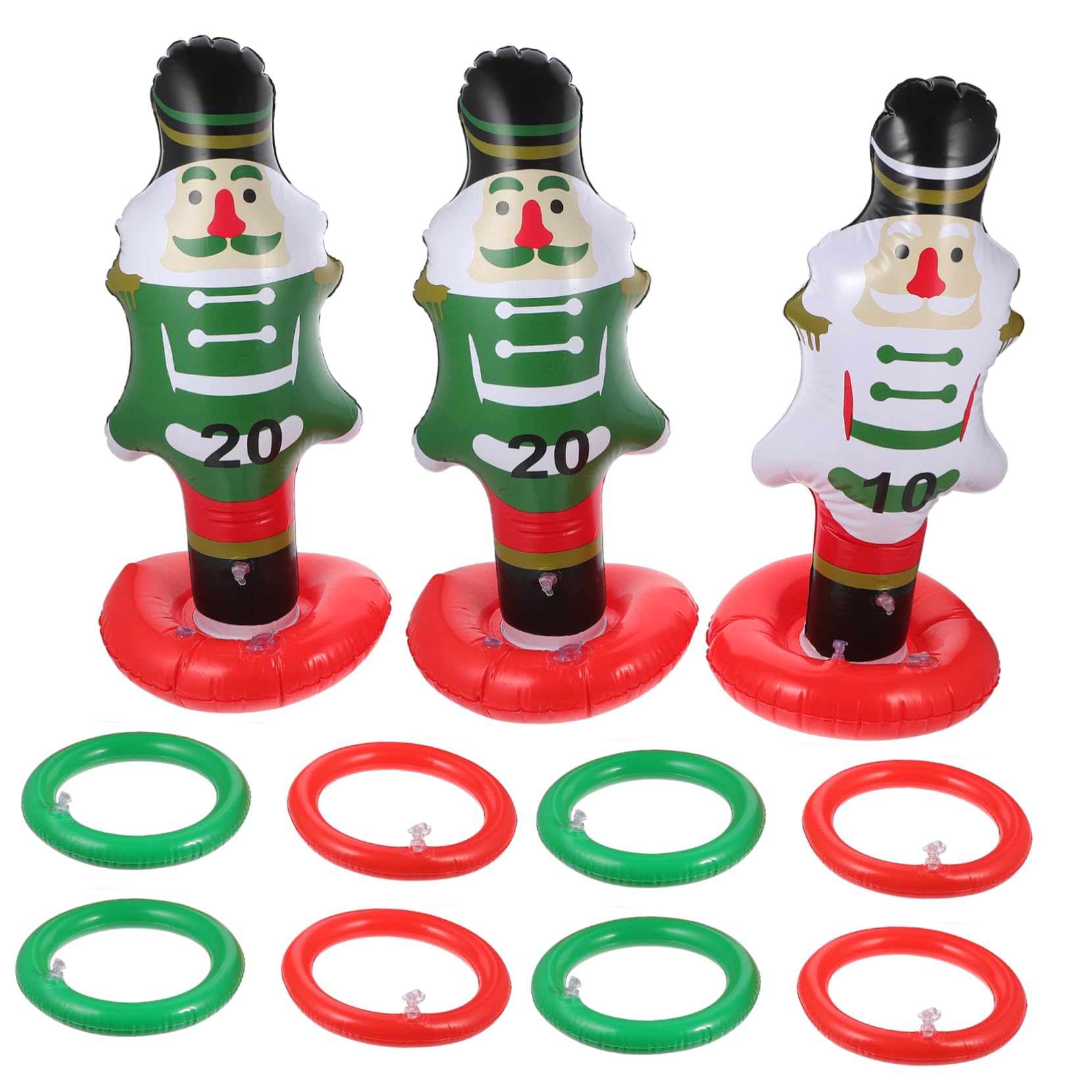 balacoo Inflatable Christmas Ring Toss Game for Party 15pcs Nutcrackers Toss Games Stable Base Random Style