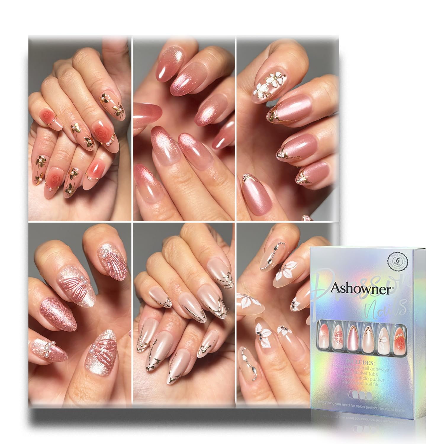 Reusable Press on Nails - 144 Pcs, 6 Styles -22 Reusable Press on Nails - 144 Pcs, 6 Styles -22