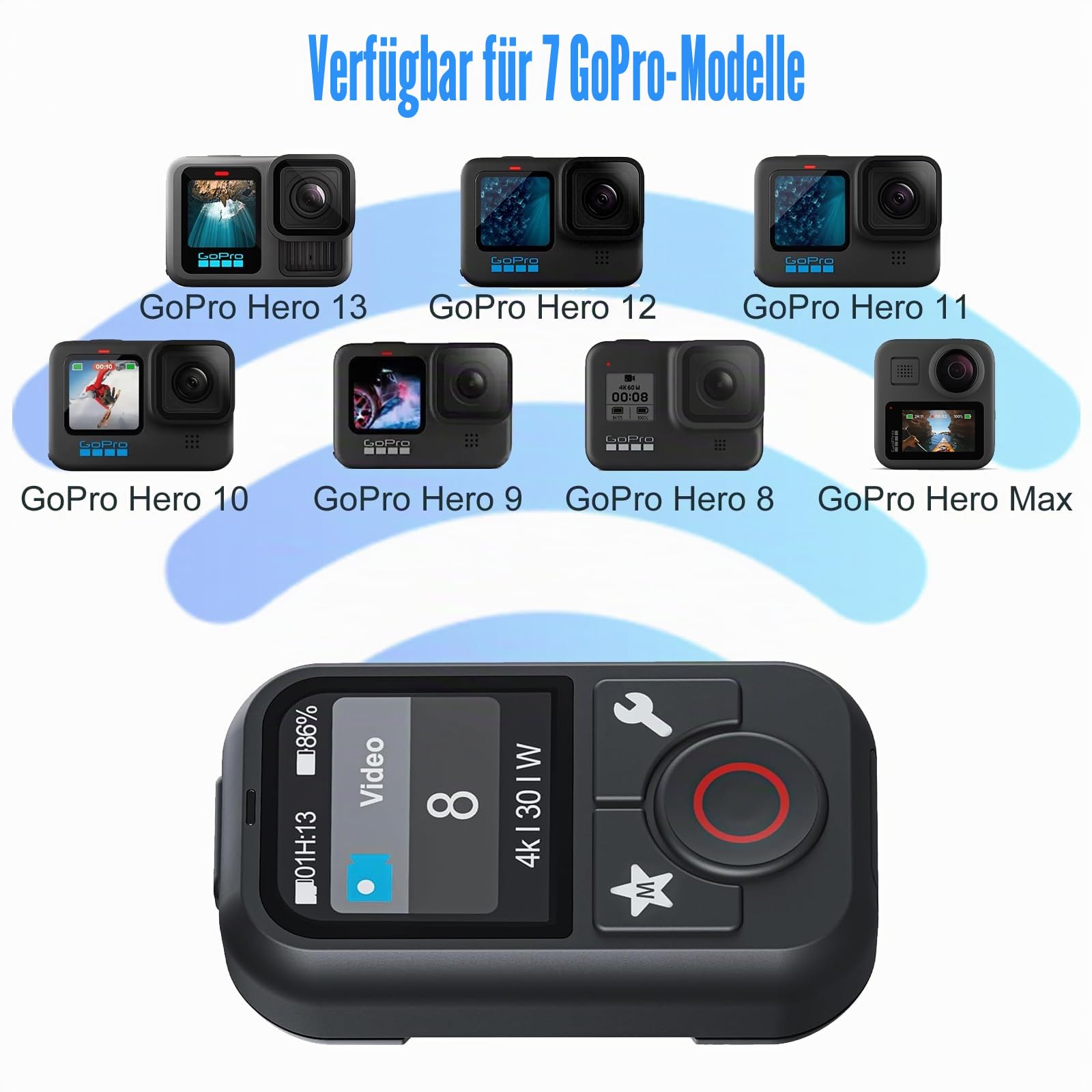 OBEST Remote Control für GoPro, Action Kamera Zubehör, Kompatibel mit der kabellosen Bluetooth-Fernbedienung mit Color Display, Smart Wireless Controller Kompatibel mit Go Pro 13 12 11 10 9 8 Max