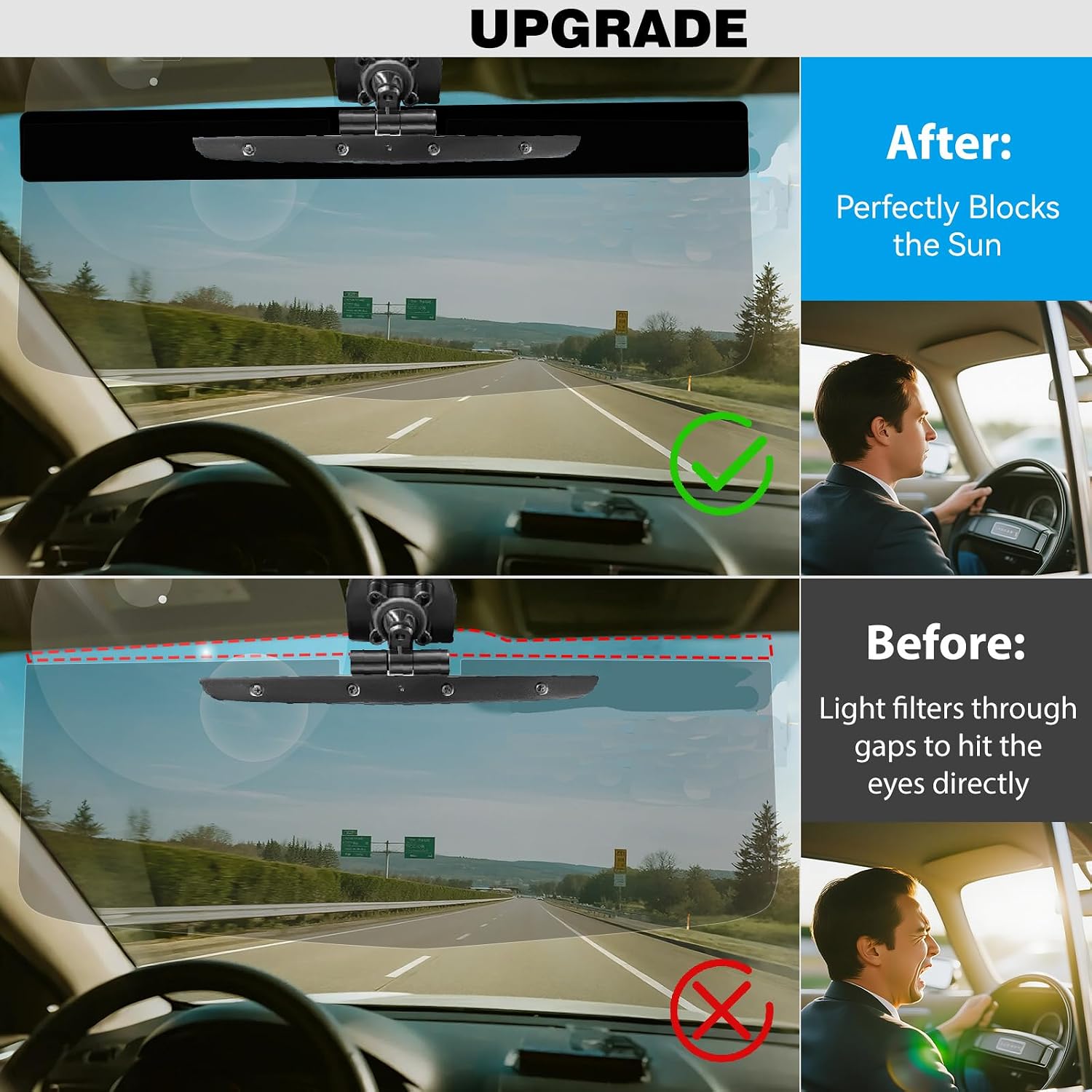 Upgraded SUV Sun Visor Extender + Siding,Easy to Install, Universal UV400 Anti-Glare Design, Effectively Resists Glare, UV Rays, and Snow Blindness, Ensuring Driving Safety,Clip On