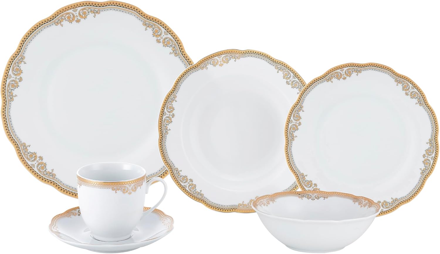 Lorren Home Trends Catherine 24 Piece Porcelain Dinnerware Set, Gold