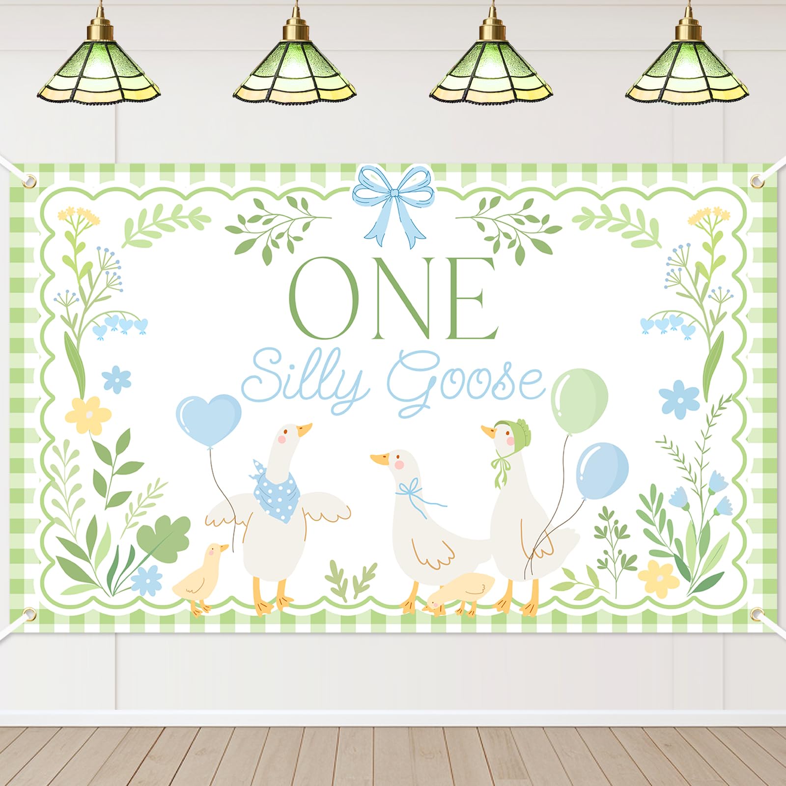 Avezano One Silly Goose Backdrop Banner for Kids Goose 1st Birthday Party Decoration Duck Farm Barnyard 1st First Birthday Party Supplies (Green,