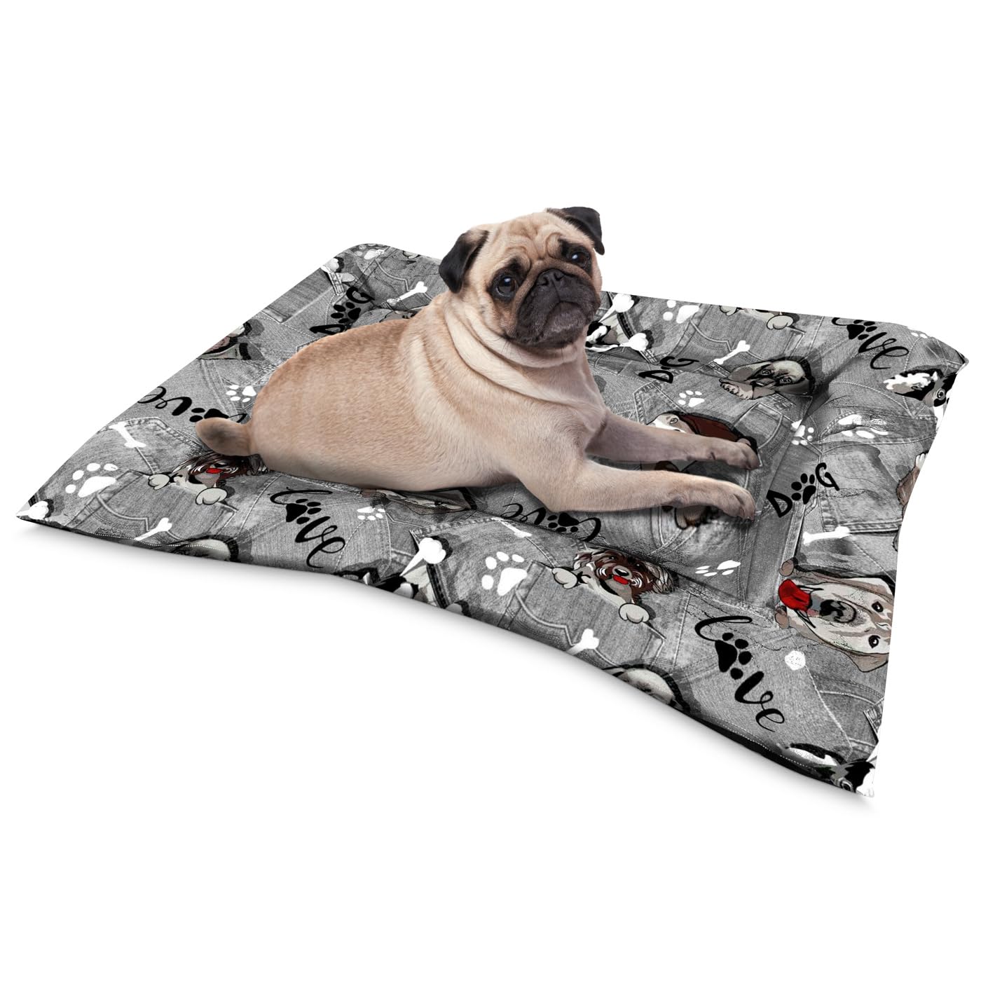 amuéblate online Cama Reversible y Lavable para Perros, Colchoneta Cómoda de Tela para Transportín y Hogar, Ideal para el Descanso de Mascotas, Copos de Espuma, Dogs, 120 x 80 cm