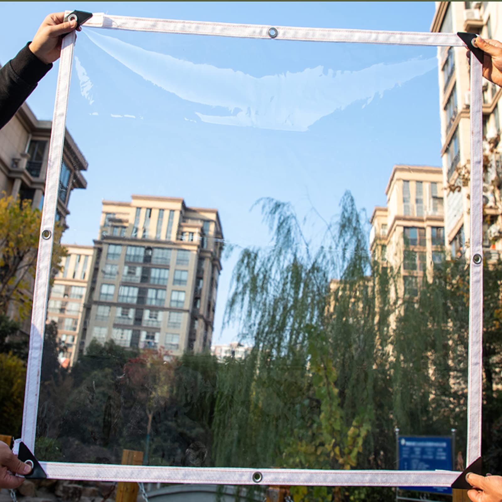 Wasserdicht Plane Transparent,Regendicht Abdeckplane Folie PVC Klar Vorhang,Garten Pavillon Carport Möbel Schutzhülle,Vordächer und Plane ?Reißfest,Verstärkter Rand Ecke,mit Ösen (2.3x3m/7.5x9.8ft)