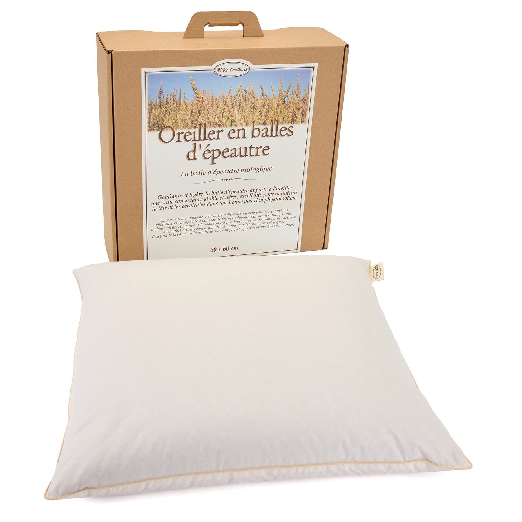 Oreiller en épeautre BIO 60 x 60 cm pour un soutien naturel du cou