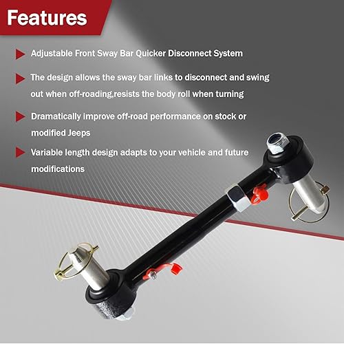Miniatura 4 de Sistema de desconexión SwayBar frontal ajustable con elevación de 2.5-6 pulgadas para Jeep Wrangler TJ 1997 1998 1999 2000 2001 2002 2003 2004 2005
