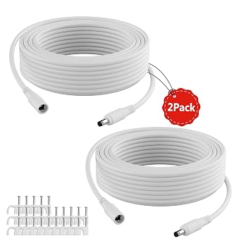 12V DC تمديد الطاقة كابل 25 FT 2-حزمة، 5.5 mm &times; 2.1 mm 5521 ذكر إلى أنثى محول التيار الكهربائي الحبل، متوافق مع كاميرا CCTV الأمن، شبكة IP، DVR مستقل، قطاع LED، راوتر، 5 V 9 V 12 V 24 V