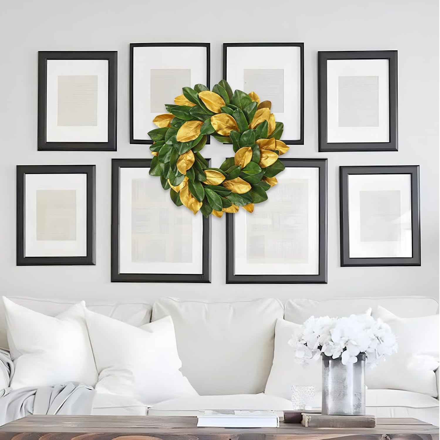 Briful 23in Christmas Magnolia Wreath for Front Door, Gold & Green Magnolia Leaf Wreath Large Decorative Magnolia Wreaths for Xmas Indoor Outdoor Holiday & Year-Round Decor - Image 5