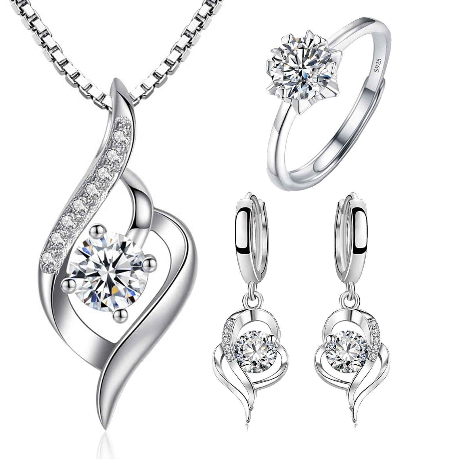 YEELEWO Collares de Mujer, Juego de Collar y Pendientes de Plata de Ley 925 Para Mujer, Alta joyería femenina, Regalo de cumpleaños para mamá esposa novia hija, regalo de San Valentín. (4)