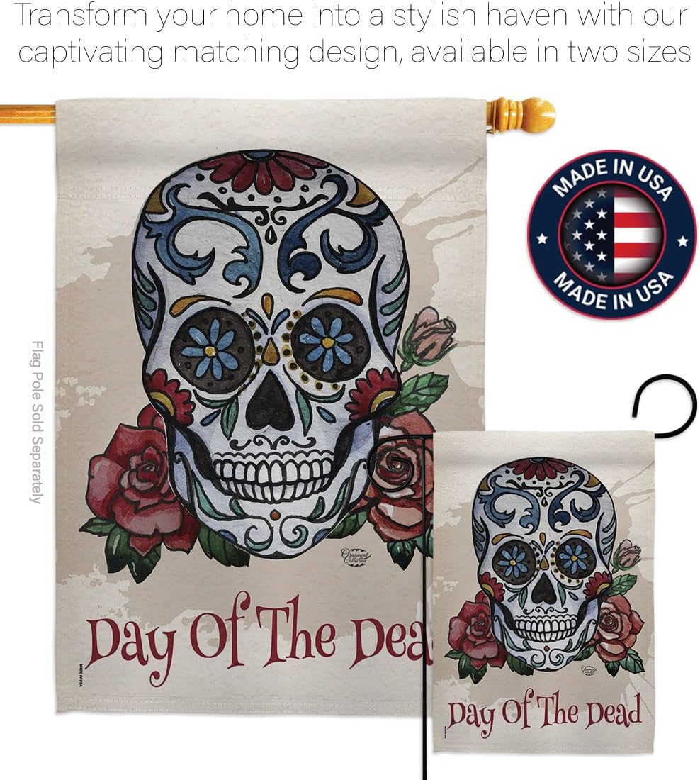 Day of the Dead House Flag - Pack Fall Dia De Los Muertos Fiesta Mexican Party Autumntime Support Our Troops - Decoration Banner Small Garden Yard Gift Double-Sided Made In USA 28 X 40