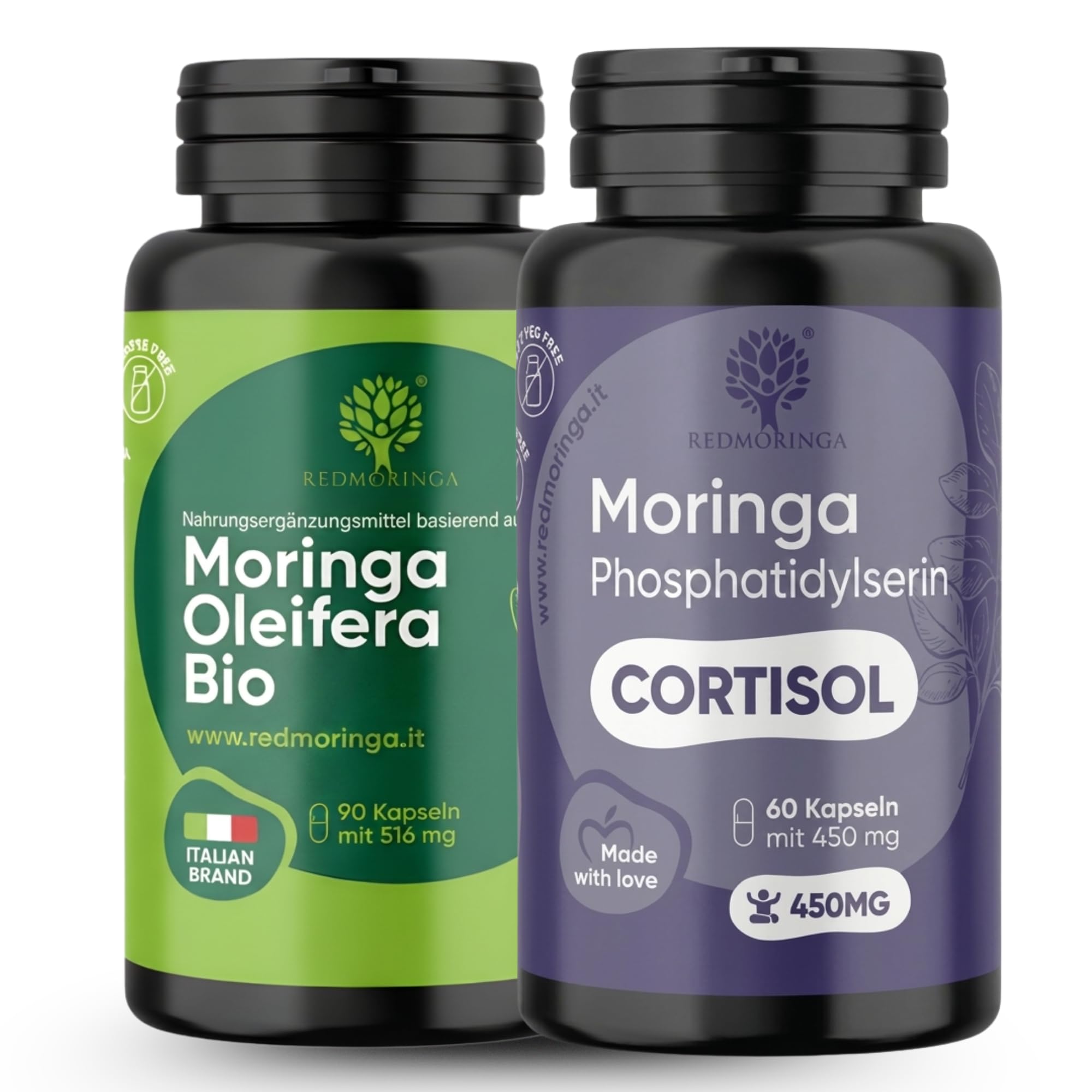 Cortisol-senkender Komplex | Hochdosiertes Phosphatidylserin 450 mg pro Kapsel + Bio-Moringa | 150 vegane Kapseln (45-Tage) | Hergestellt in Italien | RedMoringa