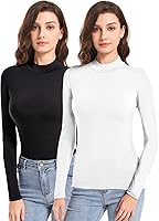 Vista 1 de MRIGNT Paquete de 2 camisetas de manga larga con cuello alto para mujer
