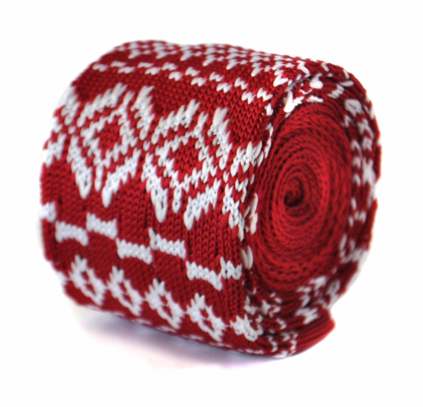 Frederick Thomas Men's Red Skinny Christmas Jumper Style Knitted Tie - Slim 5Cm Width, 147Cm Length Necktie Ideal For Festive Office Wear, Dinners, Parties And Winter Outfits